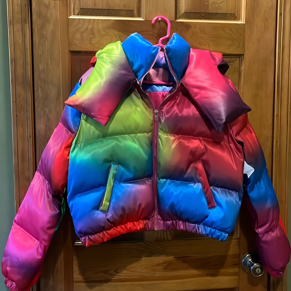 Azalea Wang Multicolored Hooded Puffer Size Large NWT